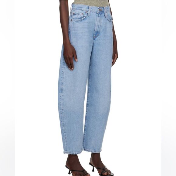 Balloon Barrel Jean Light wash Rigid Denim High Rise Oversized Blue Size 26 4 - Picture 3 of 8